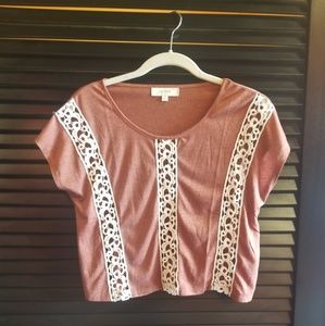 Umgee Lace Crop Tee trendy rust copper NWT croptop